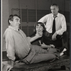 Anthony Quinn, unidentified actress, and Laurence Olivier during rehearsal for the stage production Becket