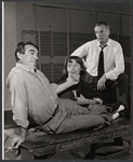 Anthony Quinn, unidentified actress, and Laurence Olivier during rehearsal for the stage production Becket