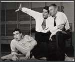 Anthony Quinn, director Peter Glenville, and Laurence Olivier during rehearsal for the stage production Becket