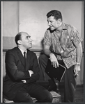 Playwright/lyricist Sidney Michaels and Robert Preston during rehearsal for the stage production Ben Franklin in Paris