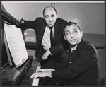 Playwirght/lyricist Sidney Michaels and composer Mark Sandrich, Jr. during rehearsals for the stage production Ben Franklin in Paris