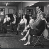 Robert Preston, unidentified actor, Franklin Kiser, Jacqueline Mayro, director/choreographer Michael Kidd, and Ulla Sallert during rehearsal for the stage production Ben Franklin in Paris