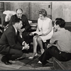 Composer Mark Sandrich, Jr., playwright/lyricist Sidney Michaels, Ulla Sallert, and director/choreographer Michael Kidd during rehearsal for the stage production Ben Franklin in Paris