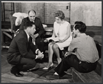 Composer Mark Sandrich, Jr., playwright/lyricist Sidney Michaels, Ulla Sallert, and director/choreographer Michael Kidd during rehearsal for the stage production Ben Franklin in Paris