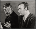 Unidentified man and Edward Woodward in rehearsal for the stage production The Best Laid Plans