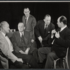 Hugh Franklin, Melvyn Douglas, Karl Weber, Lee Tracy, and Graham Jarvis during rehearsal for the stage production The Best Man