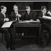 Patrick Horgan, Paxton Whitehead, William Christopher and Patrick Carter in the 1963 tour of the stage production Beyond the Fringe