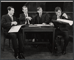 Patrick Horgan, Paxton Whitehead, William Christopher and Patrick Carter in the 1963 tour of the stage production Beyond the Fringe