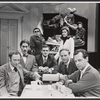 Anthony Holland, Paul Benedict, J.J. Barry, Peter Bonerz, Cynthia Harris, Bob Balaban, Andrew Duncan and Paul Dooley in the stage production The White House Murder Case