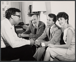 James Hammerstein, Fred Clark, Murray Hamilton and Mala Powers in rehearsal for the stage production Absence of a Cello