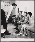 James Hammerstein, Fred Clark, Murray Hamilton and Mala Powers in rehearsal for the stage production Absence of a Cello