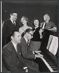 Robert Wright, George Forrest [seated], George S. Irving, Margaret Mullen, Irra Petina and Ed Steffe in rehearsal for the stage production Anya