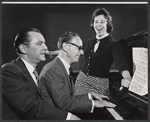 Robert Wright, George Forrest [seated], and Irra Petina in rehearsal for the stage production Anya