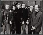 Book writers Adolph Green and Betty Comden, Lauren Bacall, director Ron Field, composers Lee Adams and Charles Strouse during rehearsal for the touring stage production Applause