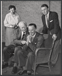 Maurice Evans (seated) and unidentified cast members in rehearsal for the stage production The Apple Cart