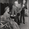 Katherine Hynes, unidentified actor, and Maurice Evans in the stage production The Apple Cart