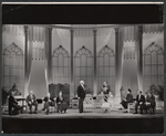 Maurice Evans (center) and unidentified cast members in the stage production The Apple Cart
