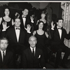 Donna Sanders [back row left], Philip Bruns [back row center], Ceil Cabot [back row right], Steve Roland [middle row left], Mary Louise Wilson [middle row center], Rex Robbins [middle row right], Frank Wagner [front row right] and unidentified [front row left] in the stage production Seven Come Eleven