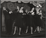 Rex Robbins, Mary Louise Wilson, Steve Roland, Donna Sanders, Philip Bruns and Ceil Cabot in the stage production Seven Come Eleven