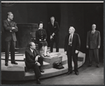 Gene Raymond, Leon Janney [left], Ed Begley [center] and unidentified others in the stage production A Shadow of My Enemy