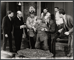 Will MacKenzie, John McGiver, Richard Castellano, Martin Gabel, Barnard Hughes, Remak Ramsay [far right], Neil Flanagan [right background] and unidentified [left background] in the stage production Sheep on the Runway