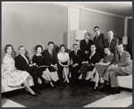 Vivien Leigh, Jean Pierre Aumont [left] and unidentified others in rehearsal for the stage production Tovarich