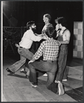 Jon Jory [left], Rene Auberjonois [background center], Christopher Murney [right] and unidentified [kneeling in foreground] in rehearsal for the stage production Tricks