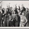 Ann Wedgeworth [fifth from left in black shirt], Richard Mulligan [next to her], Haywood Nelson [in front of Mulligan], Valerie Harper [center], Irwin Corey [second from right] and David Spielberg [far right] in the Boston tryout of the stage production Thieves