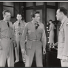 Arthur Kennedy [foreground left], Richard Kiley [background], Harvey Stephens [foreground right] and unidentified [foreground center] in the stage production Time Limit!