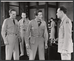 Arthur Kennedy [foreground left], Richard Kiley [background], Harvey Stephens [foreground right] and unidentified [foreground center] in the stage production Time Limit!