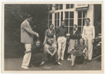 Group photograph including Baronova, Sevastianov, Riabouchinska, and Lichine