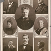 [Center and then clockwise from top right]: August Strindberg († 14. Mai 1912).  Oscar Montelius.  Ellen Key.  Werner v. Heidenstam.  Allvar Gullstrand.  Sven v. Hedin.  Selma Lagerlöf.  Svante Arrhenius.