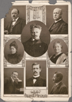 [Center and then clockwise from top right]: August Strindberg († 14. Mai 1912).  Oscar Montelius.  Ellen Key.  Werner v. Heidenstam.  Allvar Gullstrand.  Sven v. Hedin.  Selma Lagerlöf.  Svante Arrhenius.