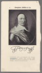 Peter Stuyvesant. Portrait and autograph of Peter Stuyvesant from 'The Dutch and Quaker colonies in America' by John Fiske. Fully illustrated