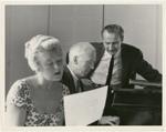 Elaine Stritch, Leroy Anderson, and Robert Whitehead (Close-up) during rehearsal of the stage production Goldilocks