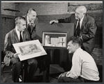 Howard Bay, Franchot Tone, Herman Shumlin and unidentified in rehearsal for the stage production Bicycle Ride to Nevada