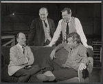 Director John Gielgud, George Voskovec, George Grizzard, and Jason Robards, Jr. in rehearsal for the stage production Big Fish, Little Fish