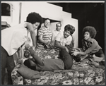 Peggy Pettit, Gertrude Jeannette, Kent Martin, Juanita Clark, Vickie Thomas and Judith Richardson [on couch] in the touring production of Black Girl