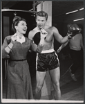 Steve Forrest and unidentified actress in the stage production The Body Beautiful