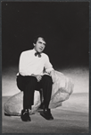 Joseph Papp on the set of the Off-Broadway one-man production Jack MacGowran in the Works of Samuel Beckett