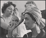 Lena Horne and unidentified in costume fitting for the 1957 stage production Jamaica