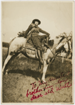 Josephine Cogdell astride her favorite horse, in Texas, ca. 1918