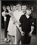 Sean Garrison, Lovelady Powell, Betty Lester, Kathryn Hays, John Stewart, Eddie Bracken and Lee Lawson in publicity pose for the stage production Hot September