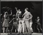 Lovelady Powell [upstage center], Eddie Bracken [right of center foreground], and unidentified others in the the Boston tryout of the stage production Hot September