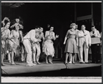 Joseph Bova [3rd from left], Judy Holliday [4th from right], Joseph Campanella [partly hidden behind her], Howard Freeman, George Furth and unidentified performers in the stage production Hot Spot