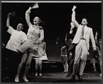 Sammy Smith, Marlyn Mason, Tony Roberts with unidentified performers in background in the stage production How Now Dow Jones
