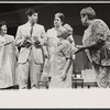 Lucie Lancaster, Tony Roberts, Fran Stevens [background], Sally DeMay and Charlotte Jones in the stage production How Now Dow Jones