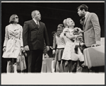 Marlyn Mason [far left], Rex Everhart [second from left] and Tony Roberts [far right] and unidentified others in the stage production How Now Dow Jones