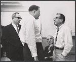 Jack Weinstock [right] and unidentified others in rehearsal for the stage production How to Succeed in Business Without Really Trying