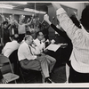 Abe Burrows, Jack Weinstock [right] and ensemble in rehearsal for the stage production How to Succeed in Business